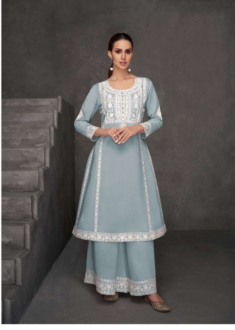 Roman Silk Lucknowi Embroidery Kurta Set 1821