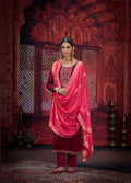 Maroon Full Stitched Plus Size Silk Suit With Jacquard Dupatta 12171