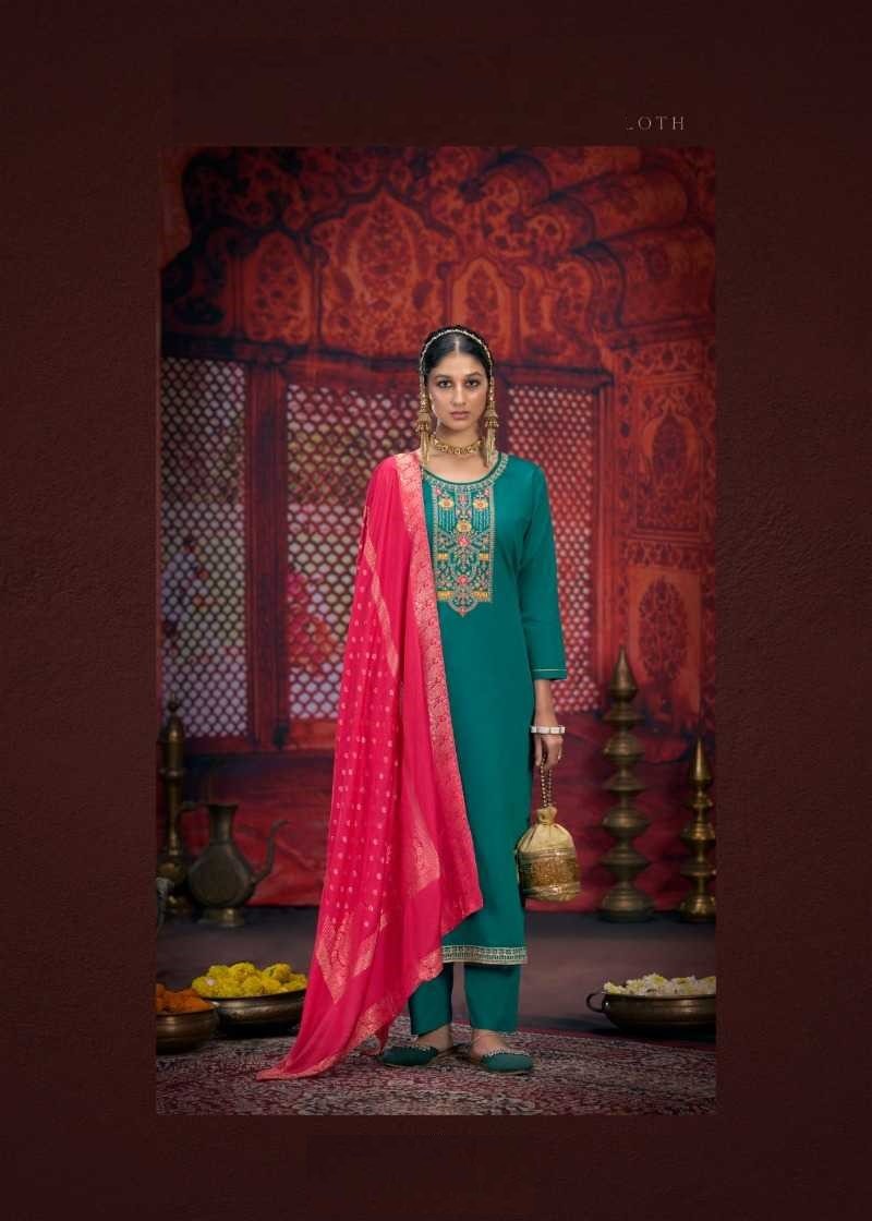 Ocean Blue Full Stitched Plus Size Silk Suit With Jacquard Dupatta 12174