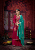Rose Pink Full Stitched Plus Size Silk Suit With Jacquard Dupatta 12176
