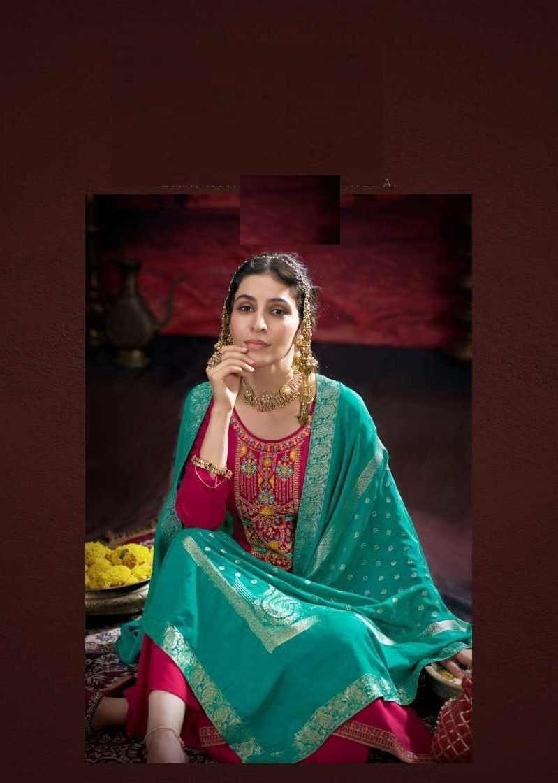 Rose Pink Full Stitched Plus Size Silk Suit With Jacquard Dupatta 12176