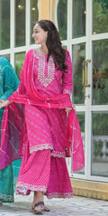 Bandhani Print Georgette Gharara Suit With Leriya Dupatta 1142