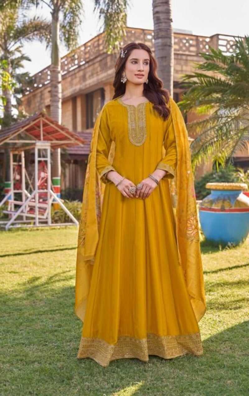 Fabulous Floor Length Silk Anarkali Gown For Wedding 3001