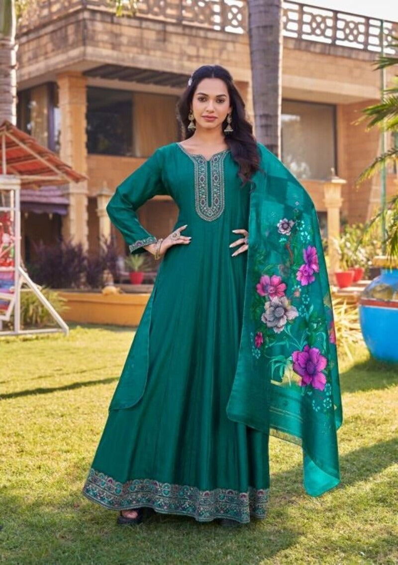 Fabulous Floor Length Silk Anarkali Gown For Wedding 3001