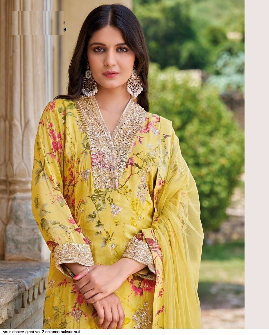Yellow Floral Chinon Silk Wedding Full Stitched Gharara Suit 2002