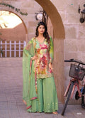 Olive Green Floral Print Chinon Silk Party Wear Free Size Gharara Suit 4003