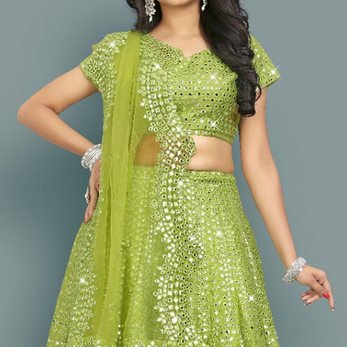 Heavy Sequins Light Green Wedding Lehenga 236