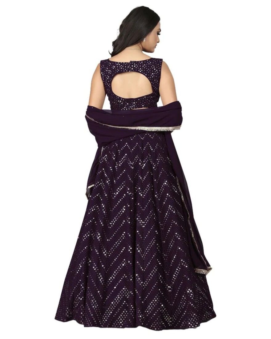 Indo-Western Wine Sequins Work Wedding Lehenga 283