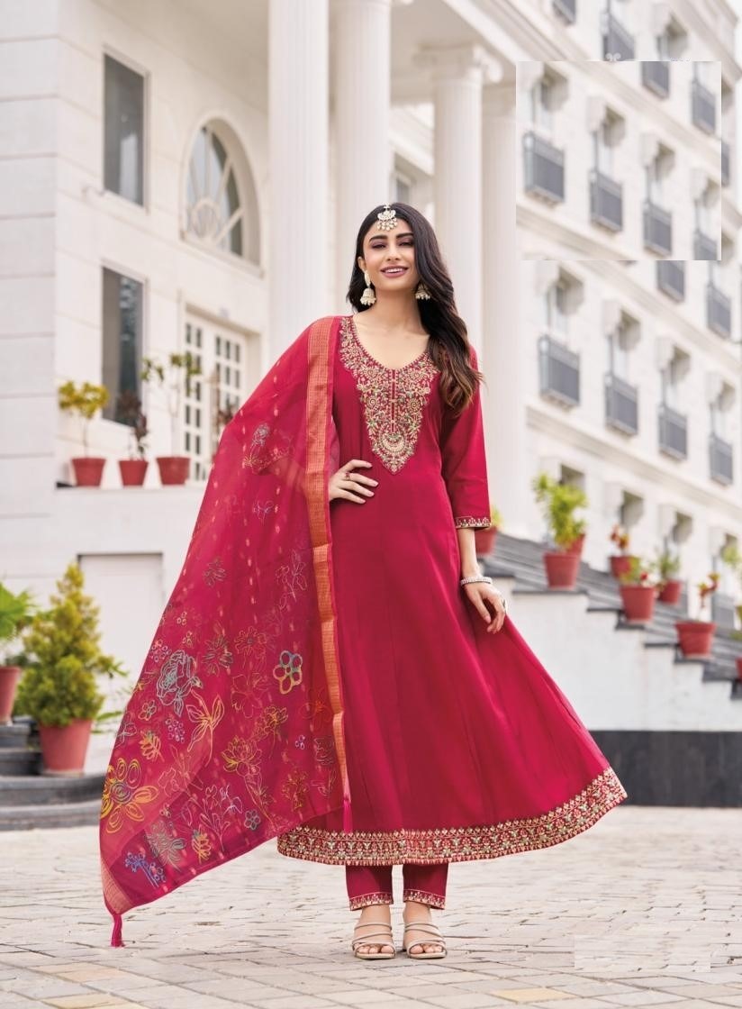Roman Silk Embroidered Anarkali Style Kurta Set 5001