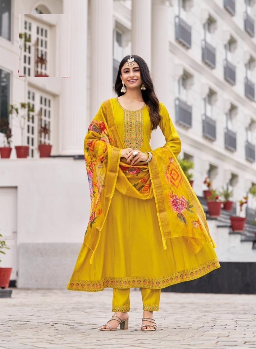 Roman Silk Embroidered Anarkali Style Kurta Set 5001