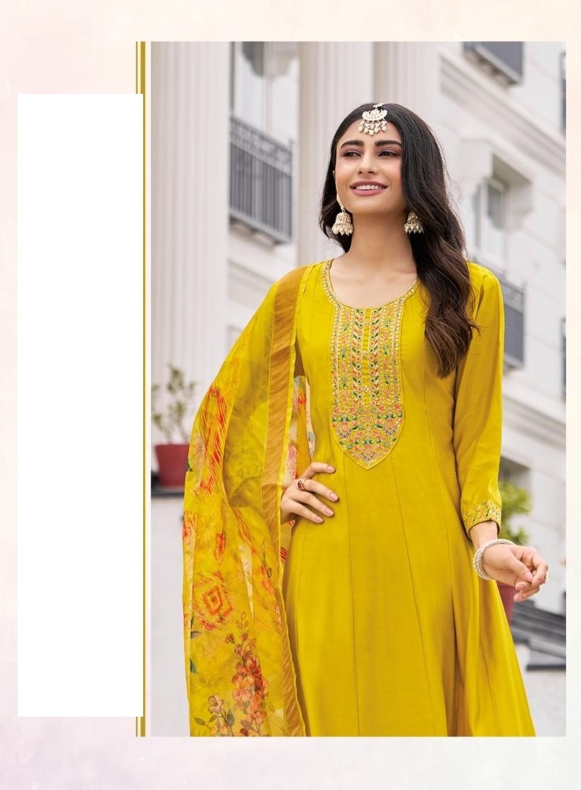Roman Silk Embroidered Anarkali Style Kurta Set 5001