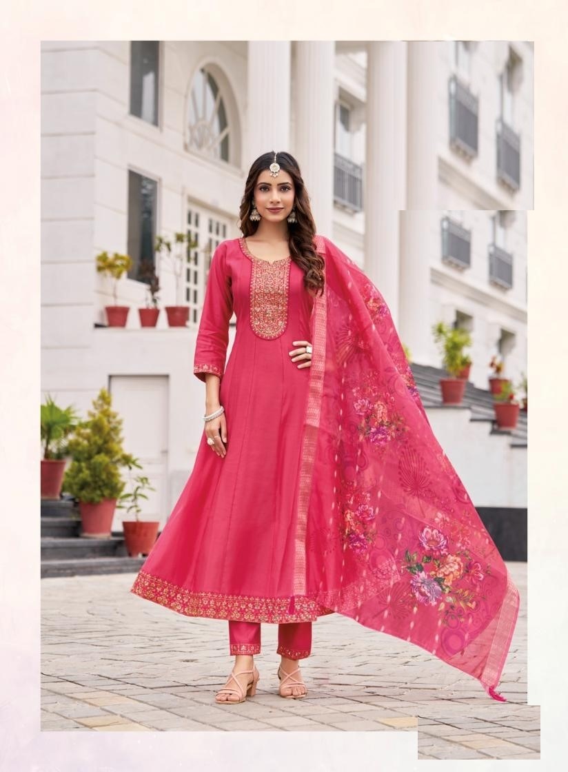 Roman Silk Embroidered Anarkali Style Kurta Set 5001