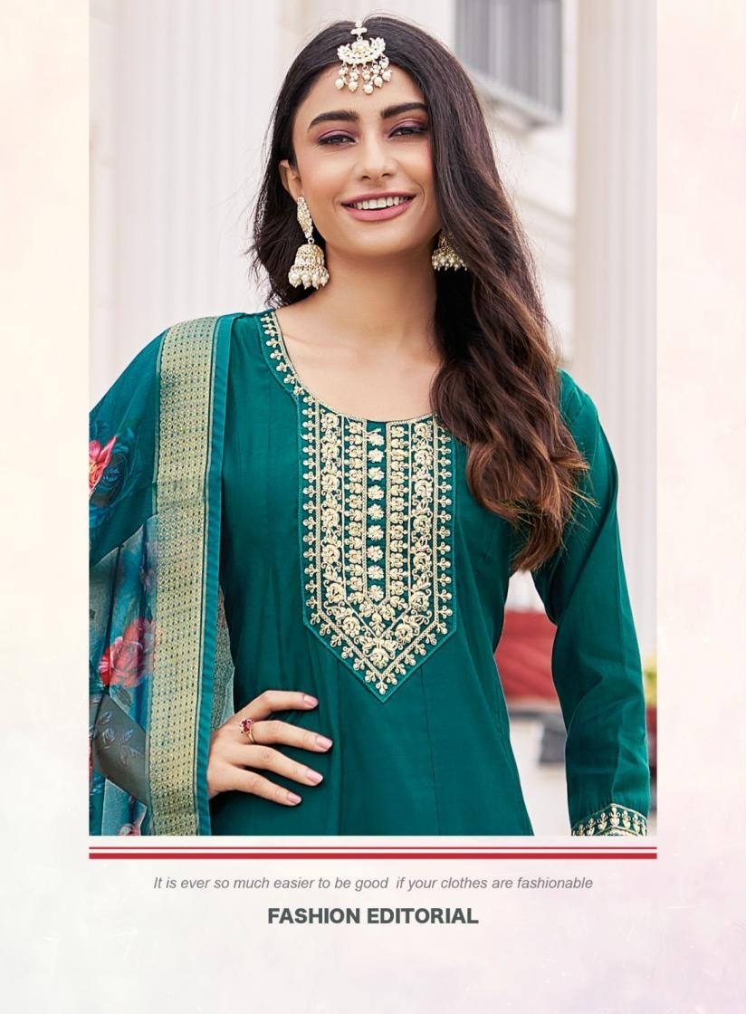 Roman Silk Embroidered Anarkali Style Kurta Set 5001
