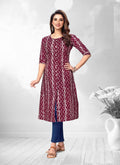 Maroon Printed A-Line Cotton Kurti 2002