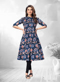 Light Blue Printed A-Line Cotton Kurti 2004