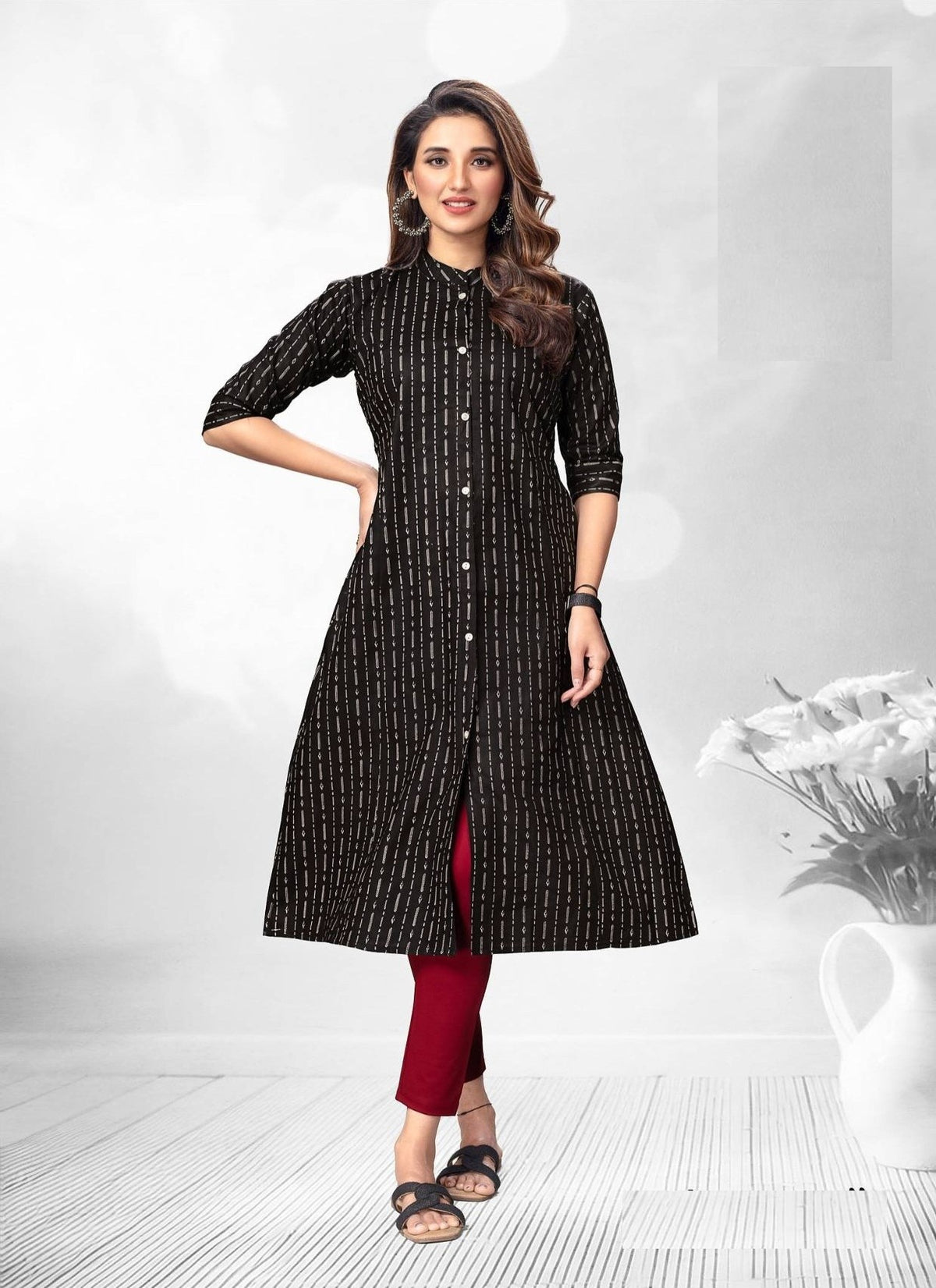 Black Printed A-Line Cotton Kurti 2006