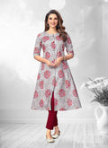 Grey Printed A-Line Cotton Kurti 2008