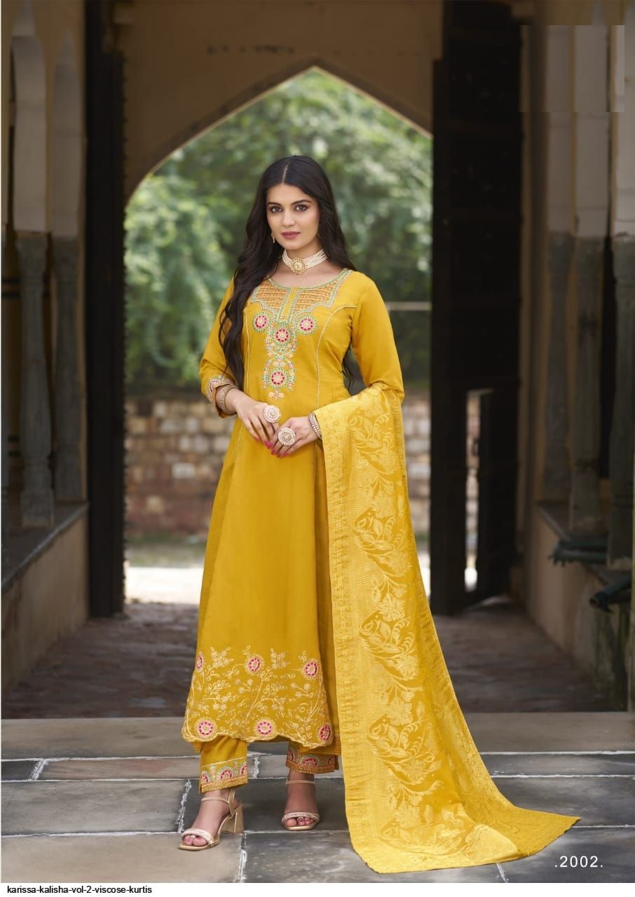 Yellow A-Line Silk Wedding Suit With Banarasi Silk Dupatta 2002