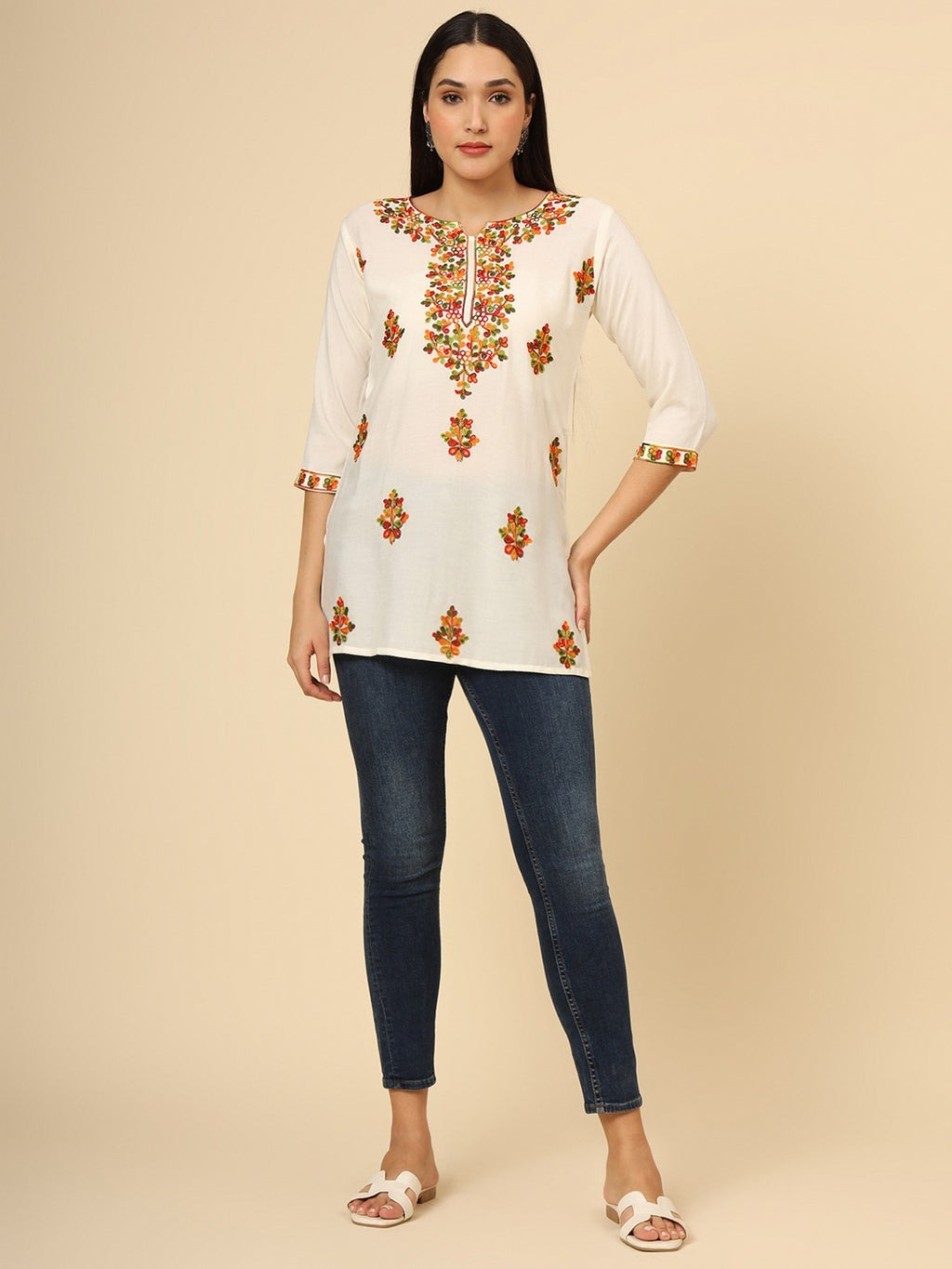 Pure Rayon Multicolor Lucknowi Short Kurti 6001