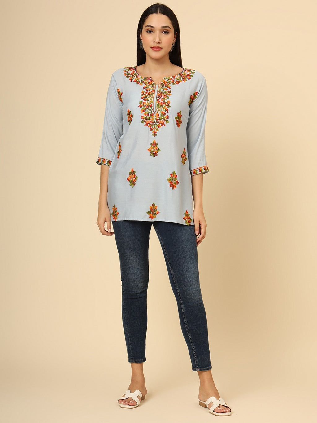 Pure Rayon Multicolor Lucknowi Short Kurti 6001
