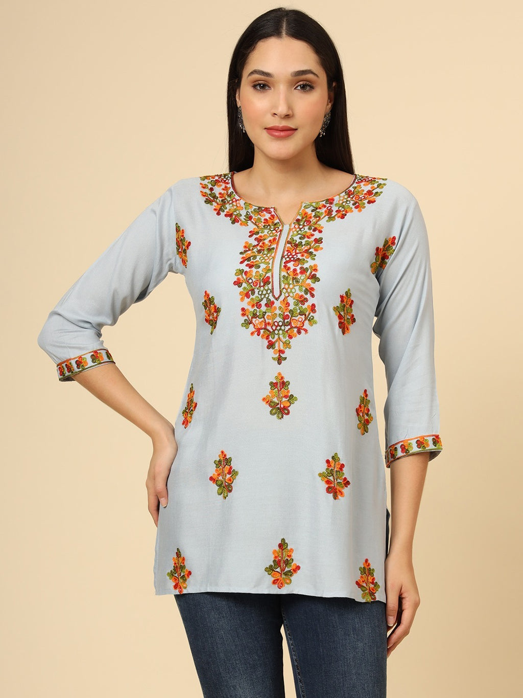 Pure Rayon Multicolor Lucknowi Short Kurti 6001