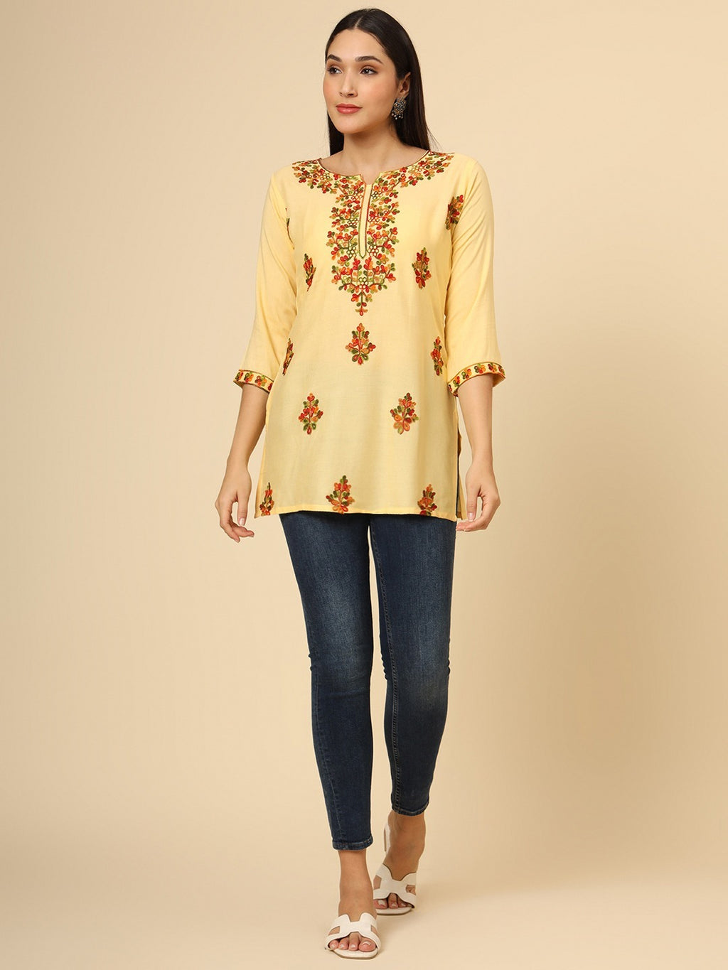 Pure Rayon Multicolor Lucknowi Short Kurti 6001