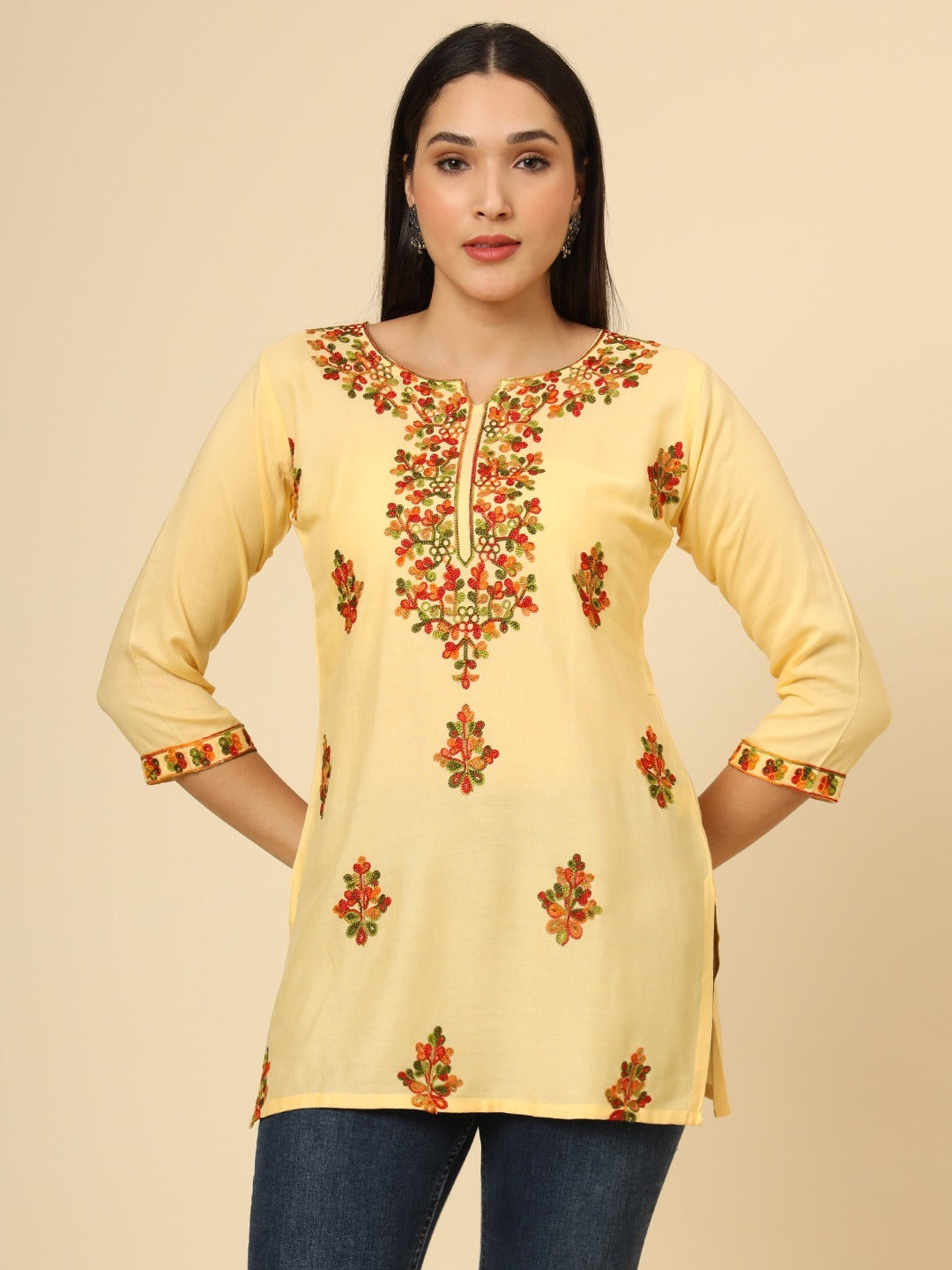 Pure Rayon Multicolor Lucknowi Short Kurti 6001
