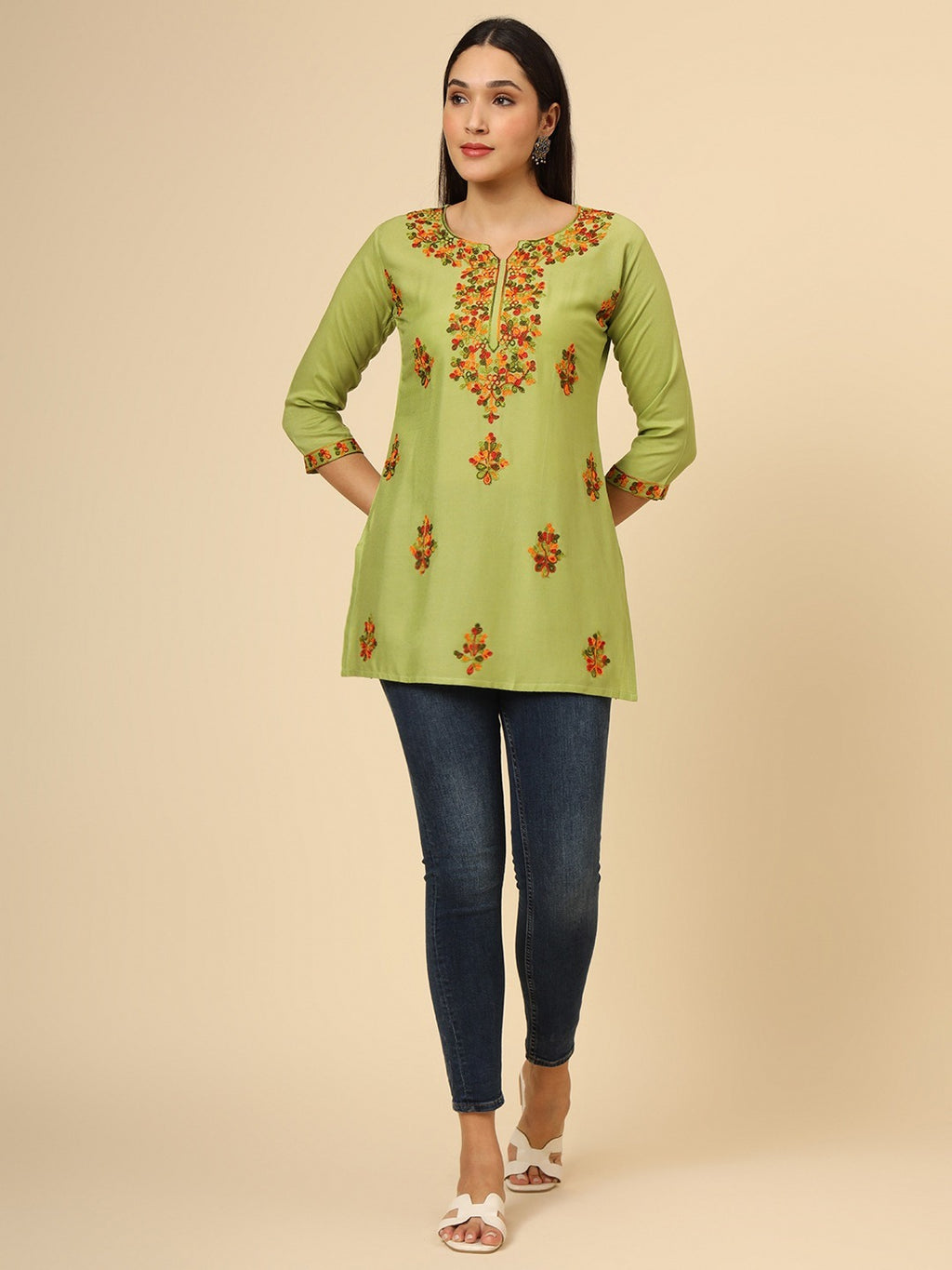 Pure Rayon Multicolor Lucknowi Short Kurti 6001
