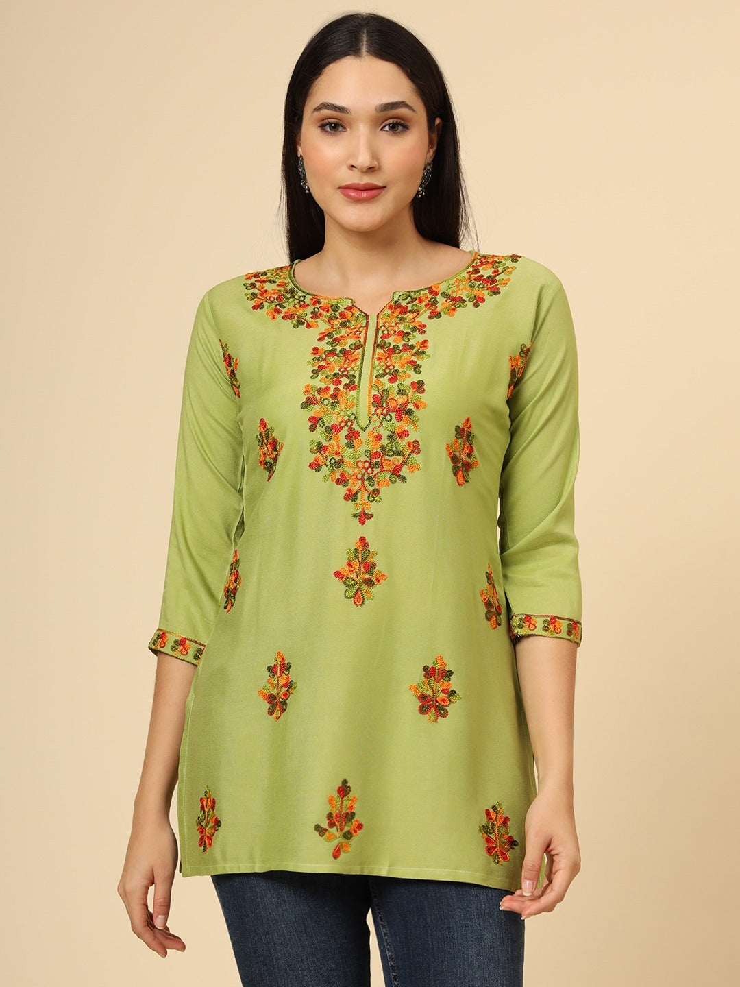 Pure Rayon Multicolor Lucknowi Short Kurti 6001