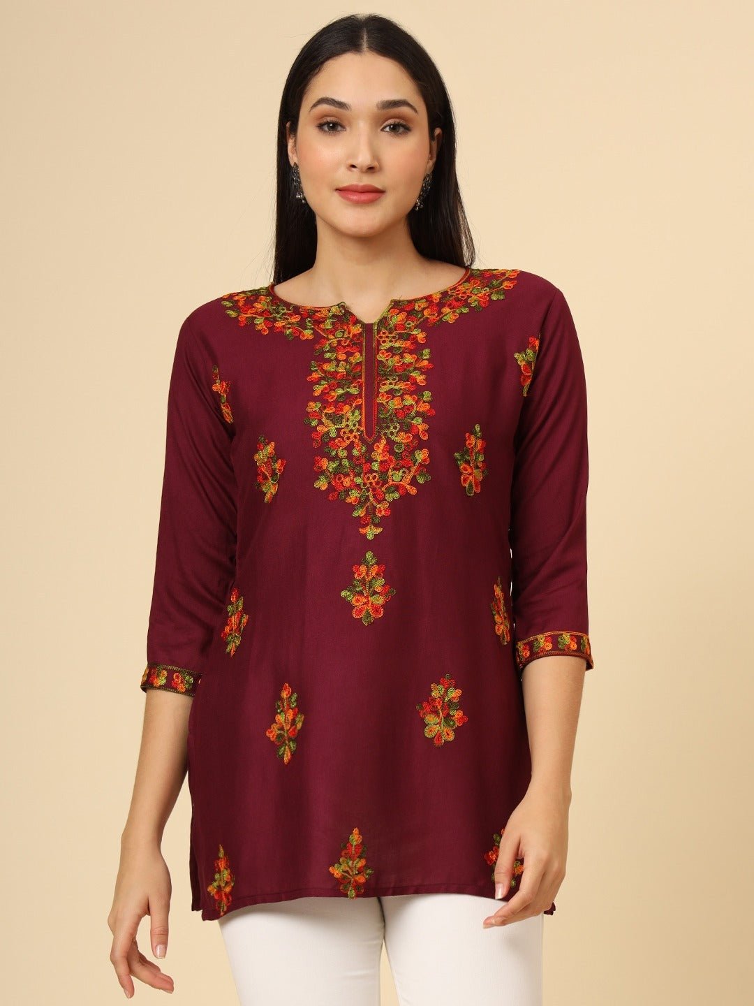 Pure Rayon Multicolor Lucknowi Short Kurti 6001
