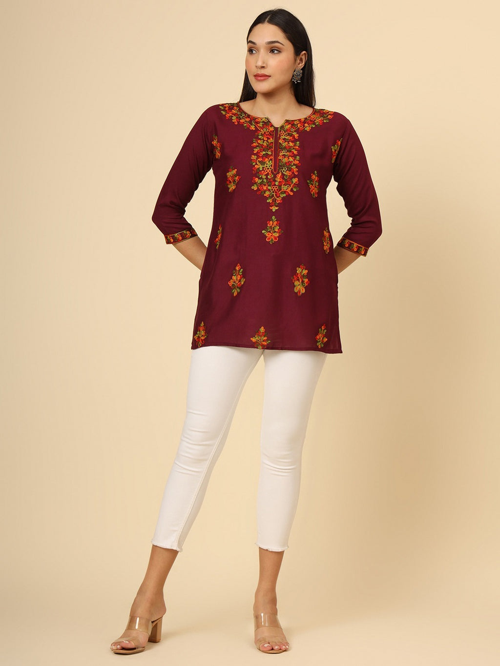 Pure Rayon Multicolor Lucknowi Short Kurti 6001