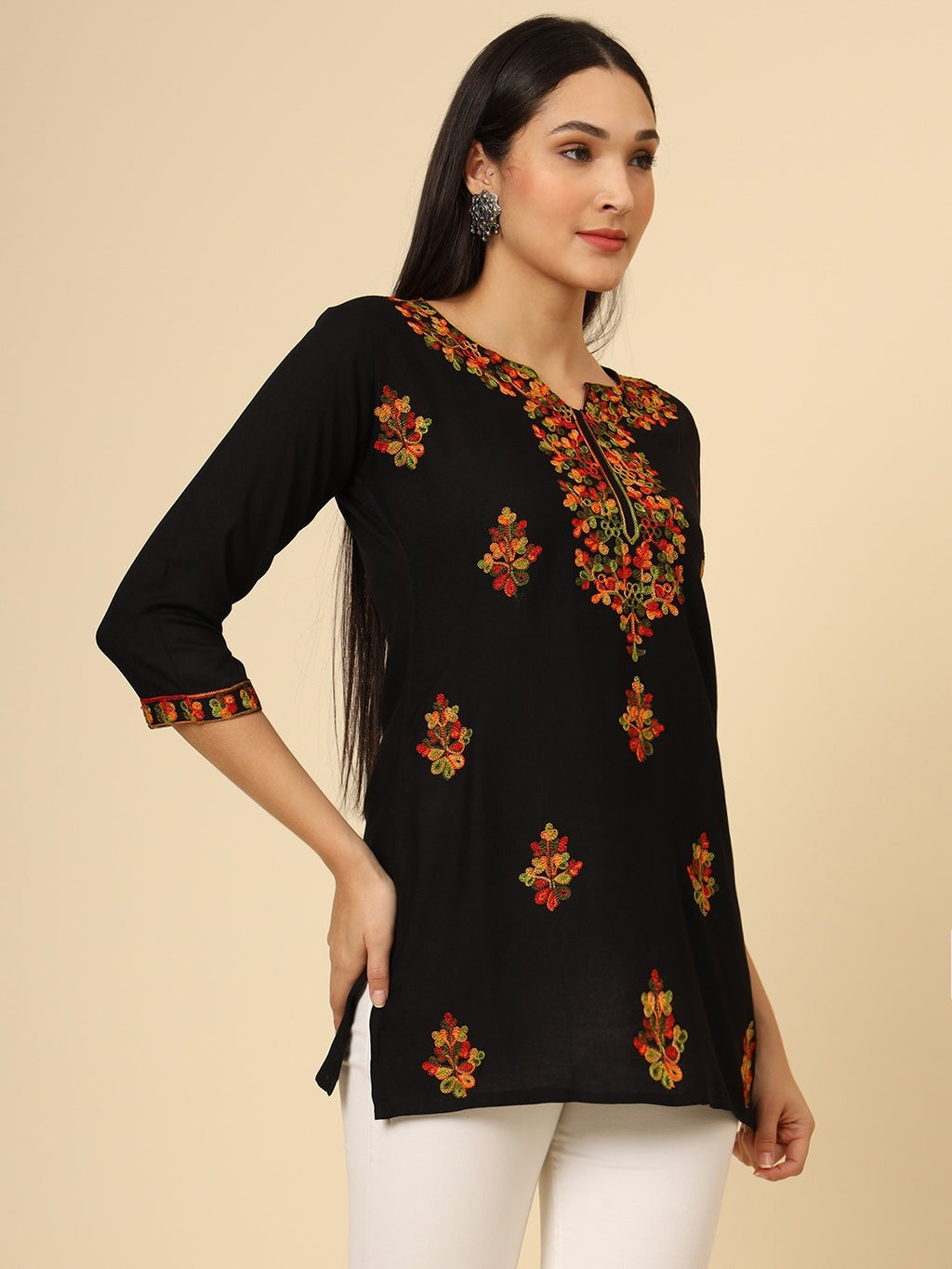 Pure Rayon Multicolor Lucknowi Short Kurti 6001