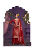 Red Heavy Jacquard Full Stitched Plus Size Suit With Muslin Digital Print Dupatta 11922