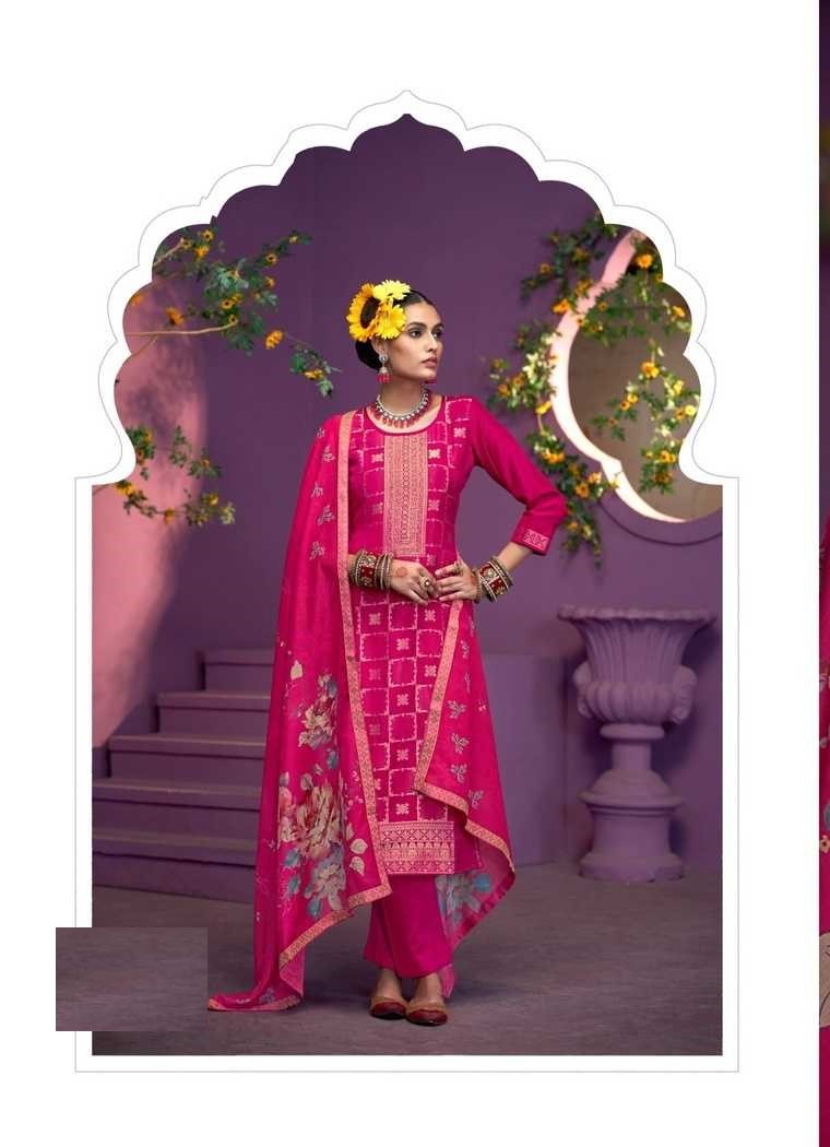 Fuschia Pink Heavy Jacquard Full Stitched Plus Size Suit With Muslin Digital Print Dupatta 11924