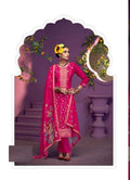 Fuschia Pink Heavy Jacquard Full Stitched Plus Size Suit With Muslin Digital Print Dupatta 11924