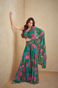 Indo-Western Chinon Silk Free Size Crop Top, Palazzo & Shrug Sets 7505