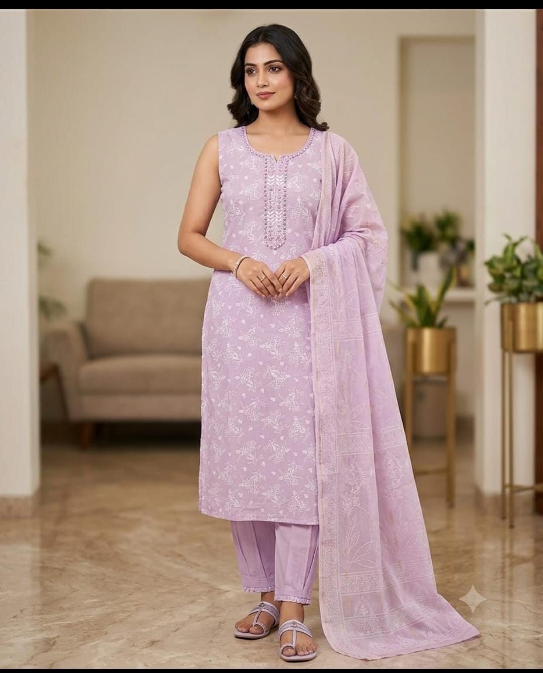 Lavender Crush Silk Hand Work Festive Suit 1012