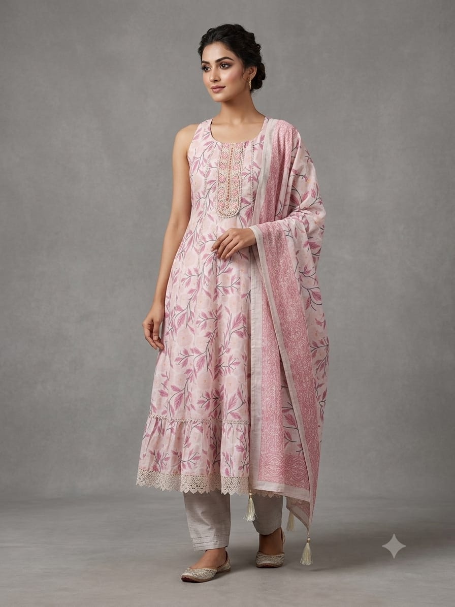 Floral Silk Anarkali For Festivals 1015
