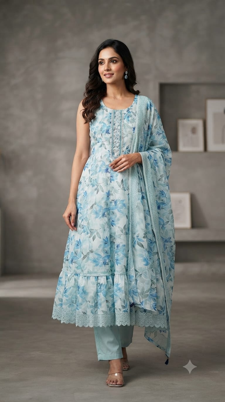 Floral Silk Anarkali For Festivals 1015