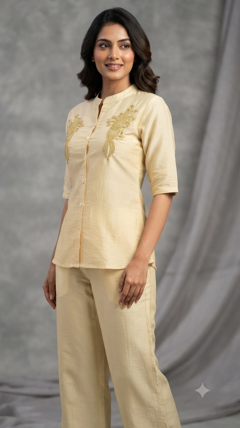 Crush Silk Festive Hand Work Co-ord Set 1018