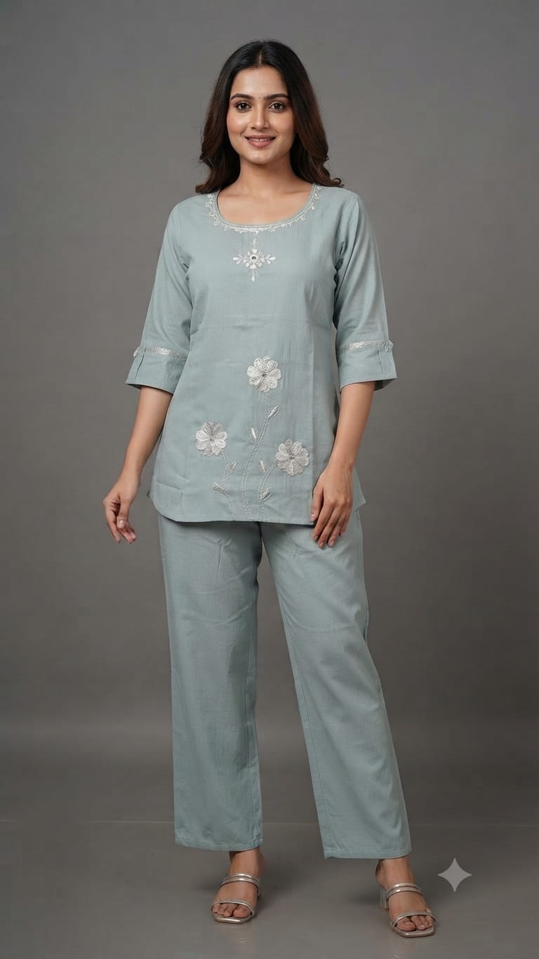 Crush Silk Festive Hand Work Co-ord Set 1018