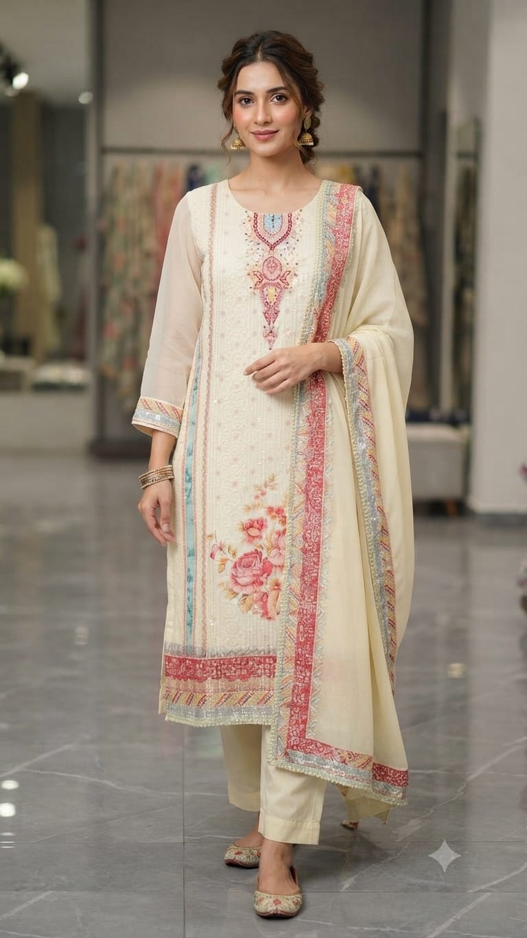Pure Georgette Chikankari Heavy Embroidery Festive Suit 1021