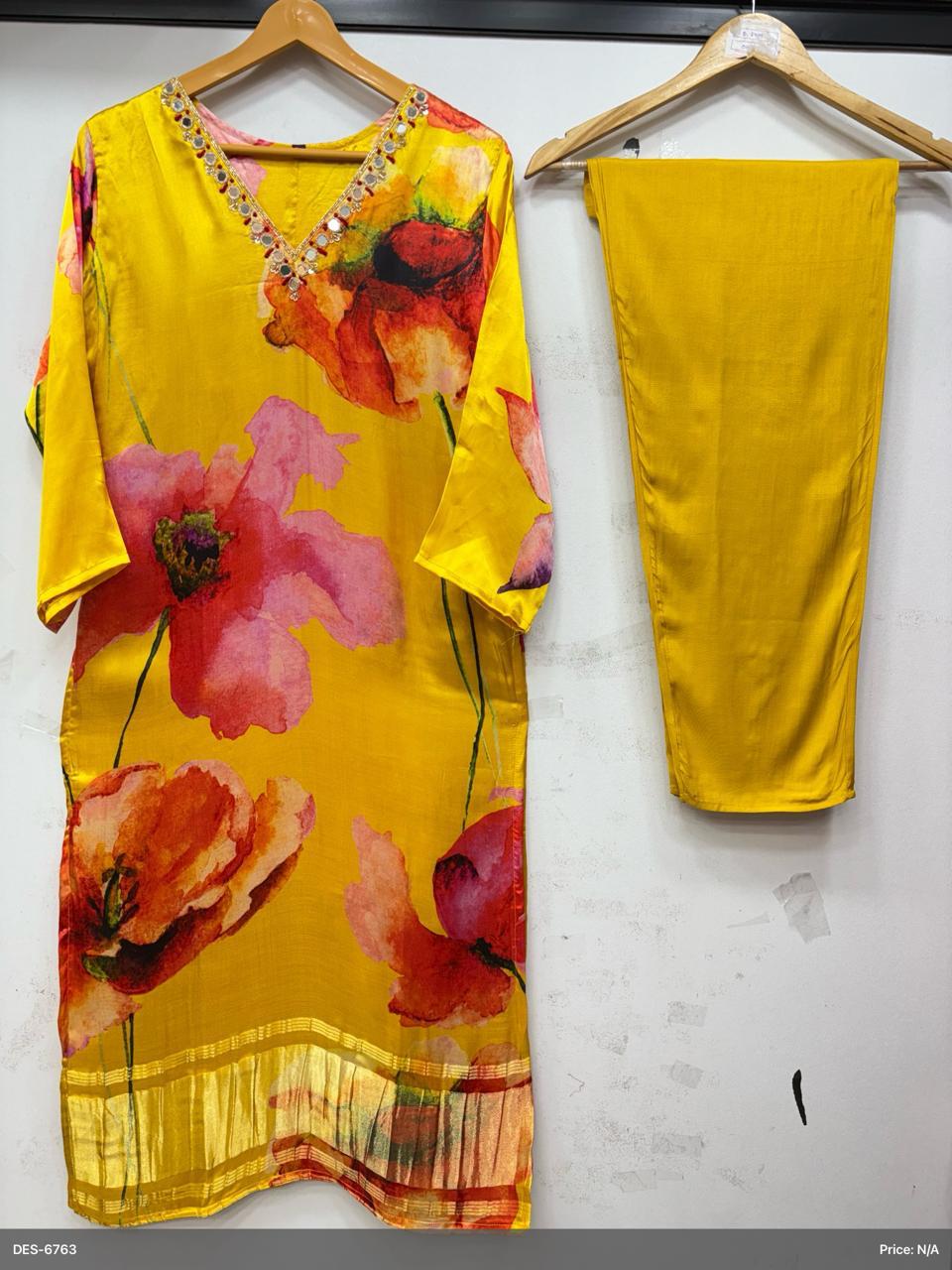 Soft Russian Silk Yellow Floral Print Mirror Work Lagda Patti Haldi Outfit 5122