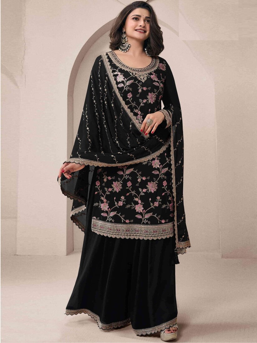 Chinon Silk Embroidered Full Stitched Wedding Palazzo Suit 73411