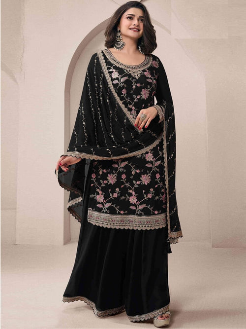 Chinon Silk Embroidered Full Stitched Wedding Palazzo Suit 73411