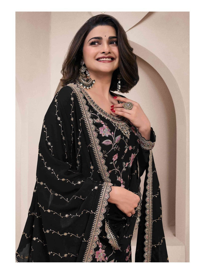 Chinon Silk Embroidered Full Stitched Wedding Palazzo Suit 73411