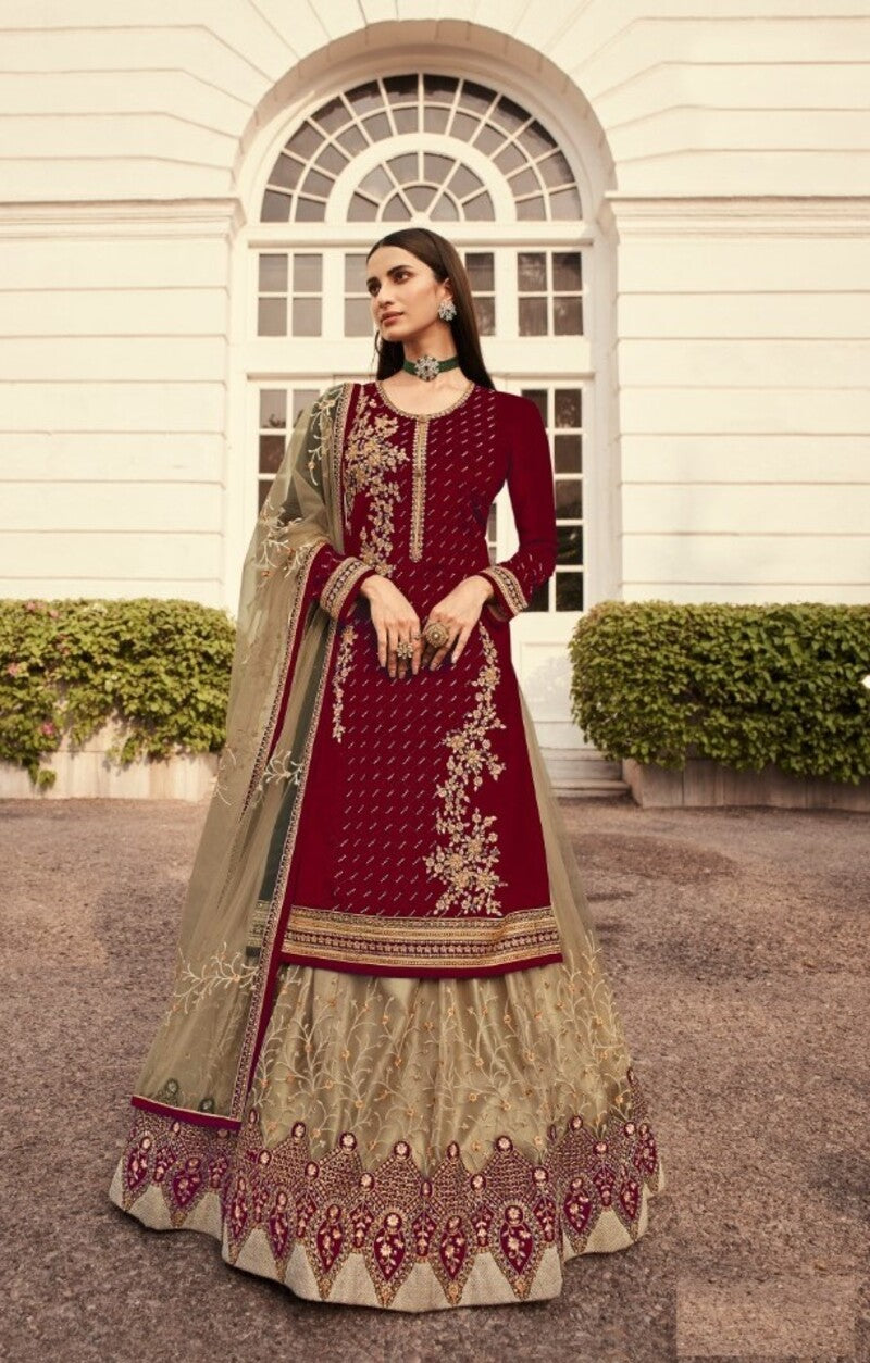 Georgette Plus Size Indo-Western Top, Skirt & Dupatta Set 7006