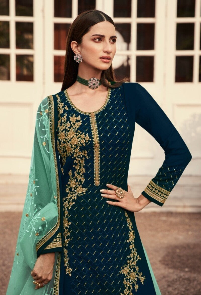 Georgette Plus Size Indo-Western Top, Skirt & Dupatta Set 7006