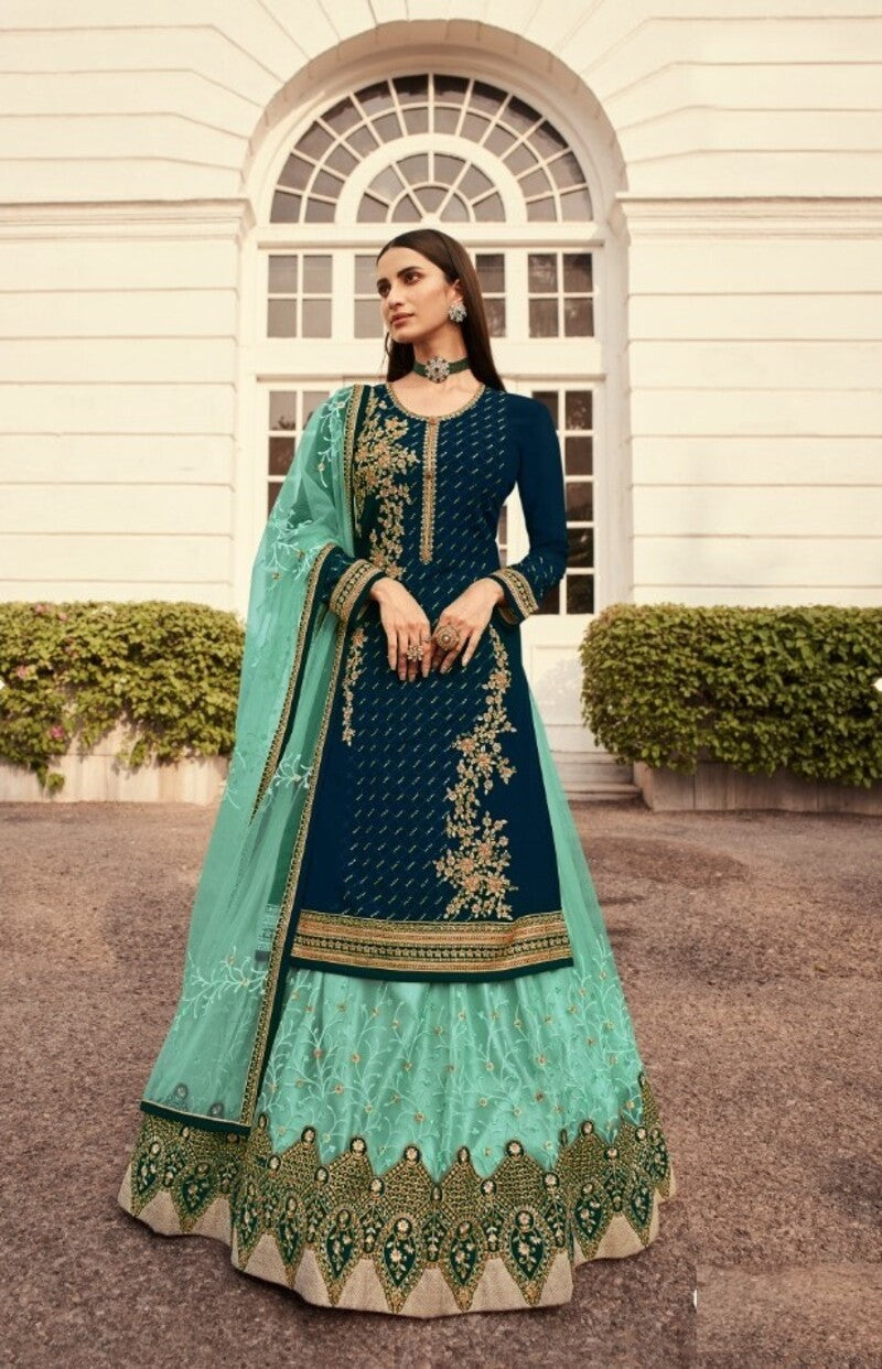 Georgette Plus Size Indo-Western Top, Skirt & Dupatta Set 7006
