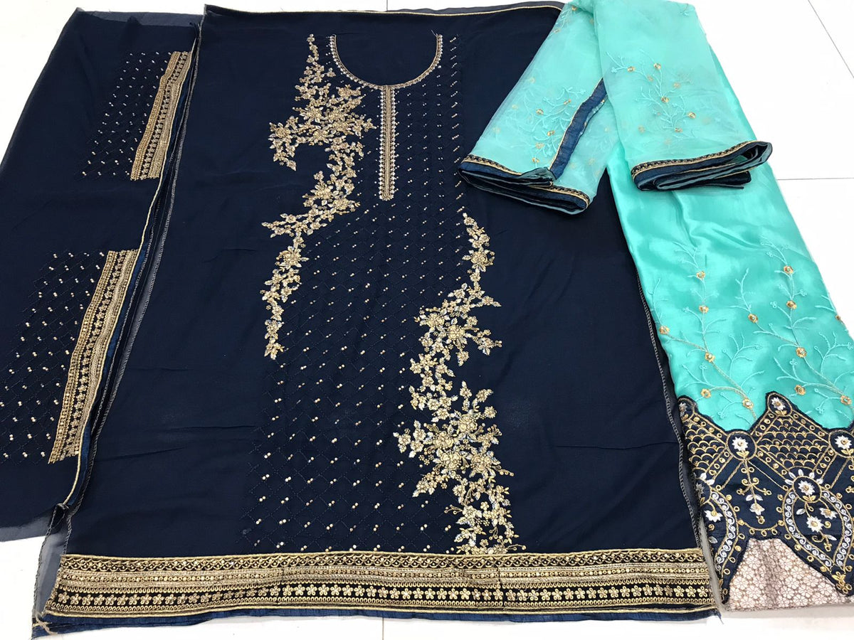 Georgette Plus Size Indo-Western Top, Skirt & Dupatta Set 7006